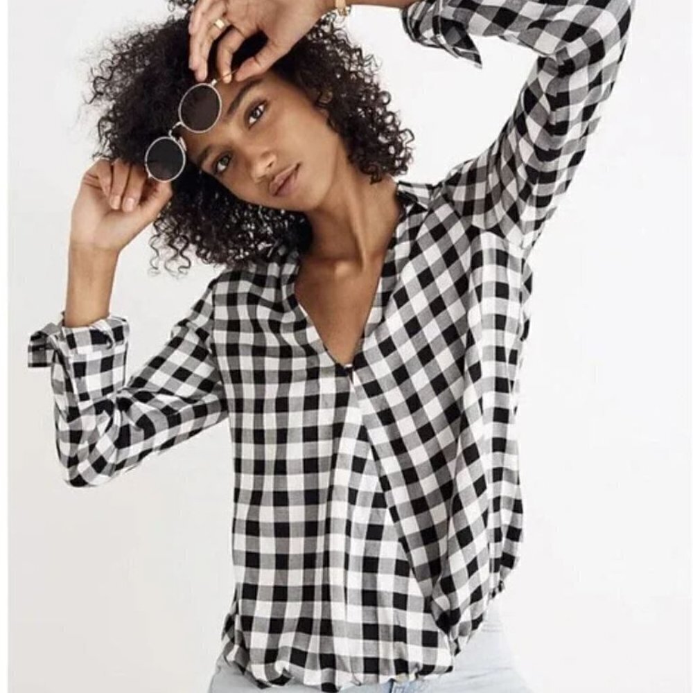 MADEWELL Wrap-Front Shirt in Buffalo Check - size S